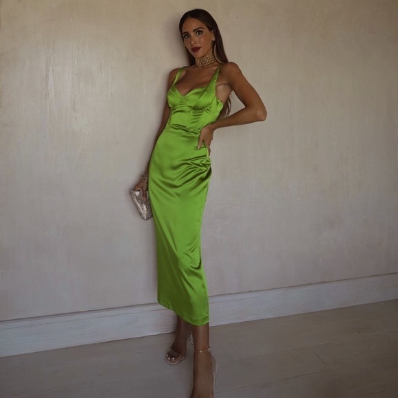 Zara Dresses Zara Lime Green Satin Effect Corset Dress Poshmark